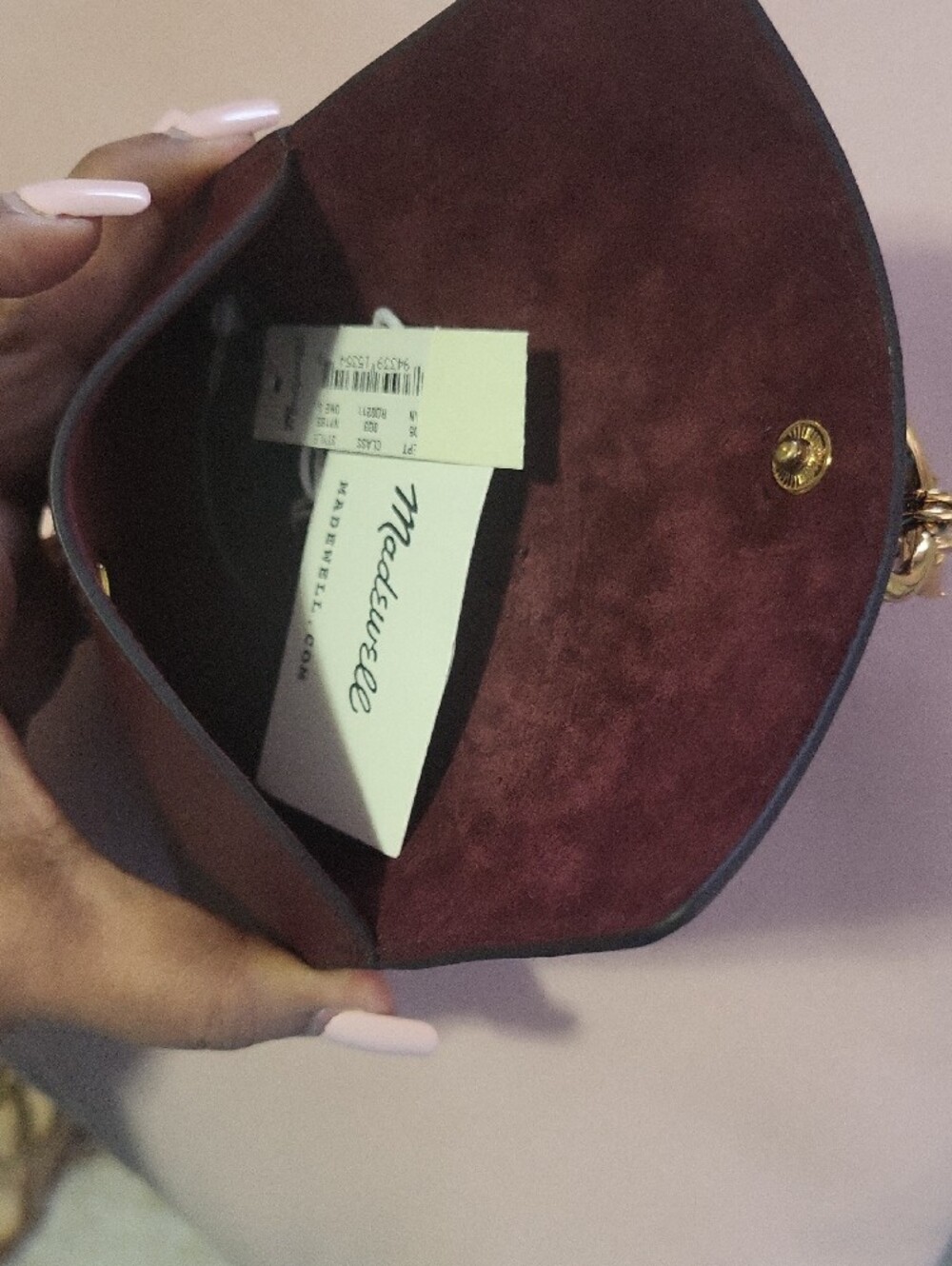 Burgundy Leather Wallet Clutch with Gold Ring Charm - Picture 6 of 6